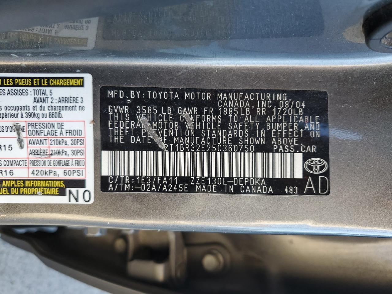 2005 TOYOTA COROLLA