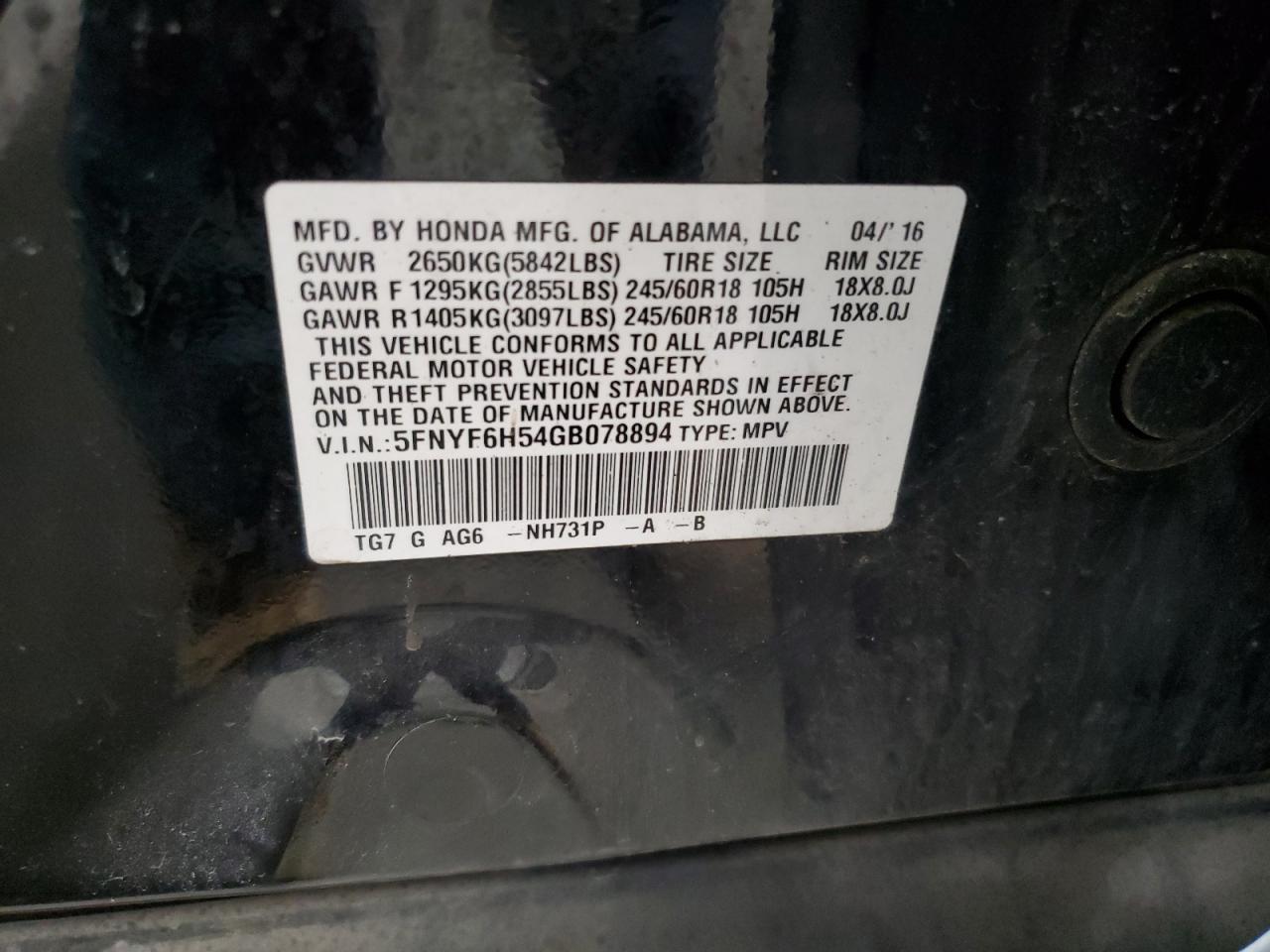 2016 HONDA PILOT