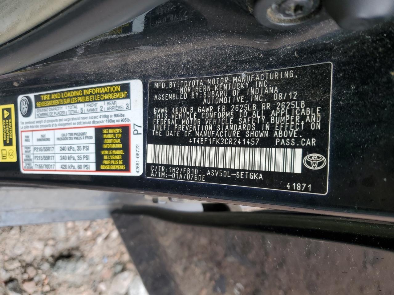 2012 TOYOTA CAMRY
