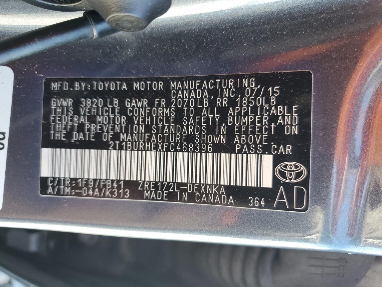 2015 TOYOTA COROLLA