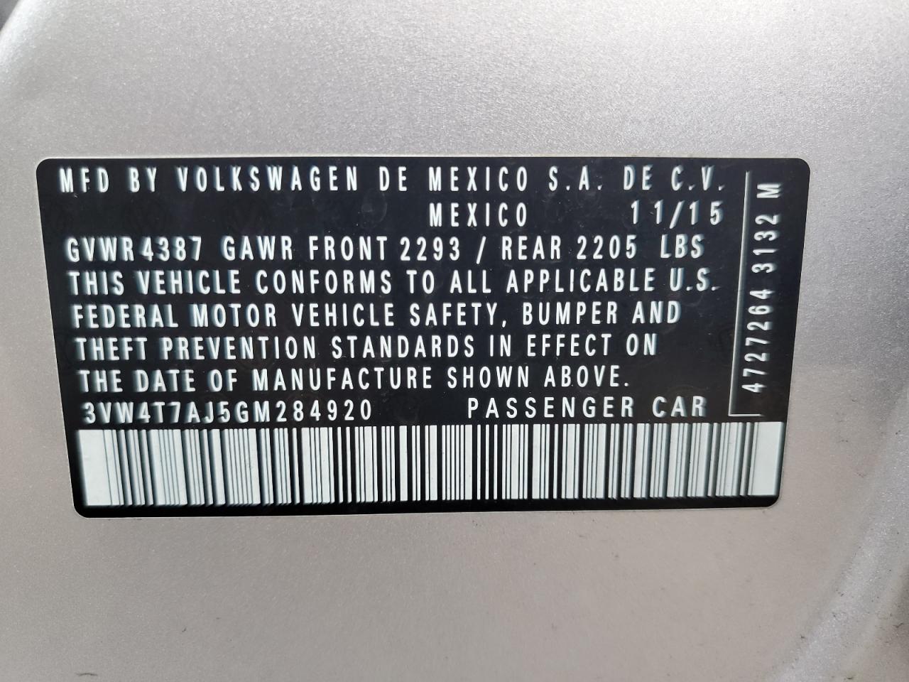 2016 VOLKSWAGEN JETTA