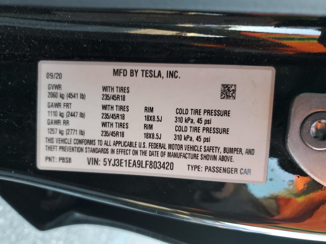 2020 TESLA MODEL 3
