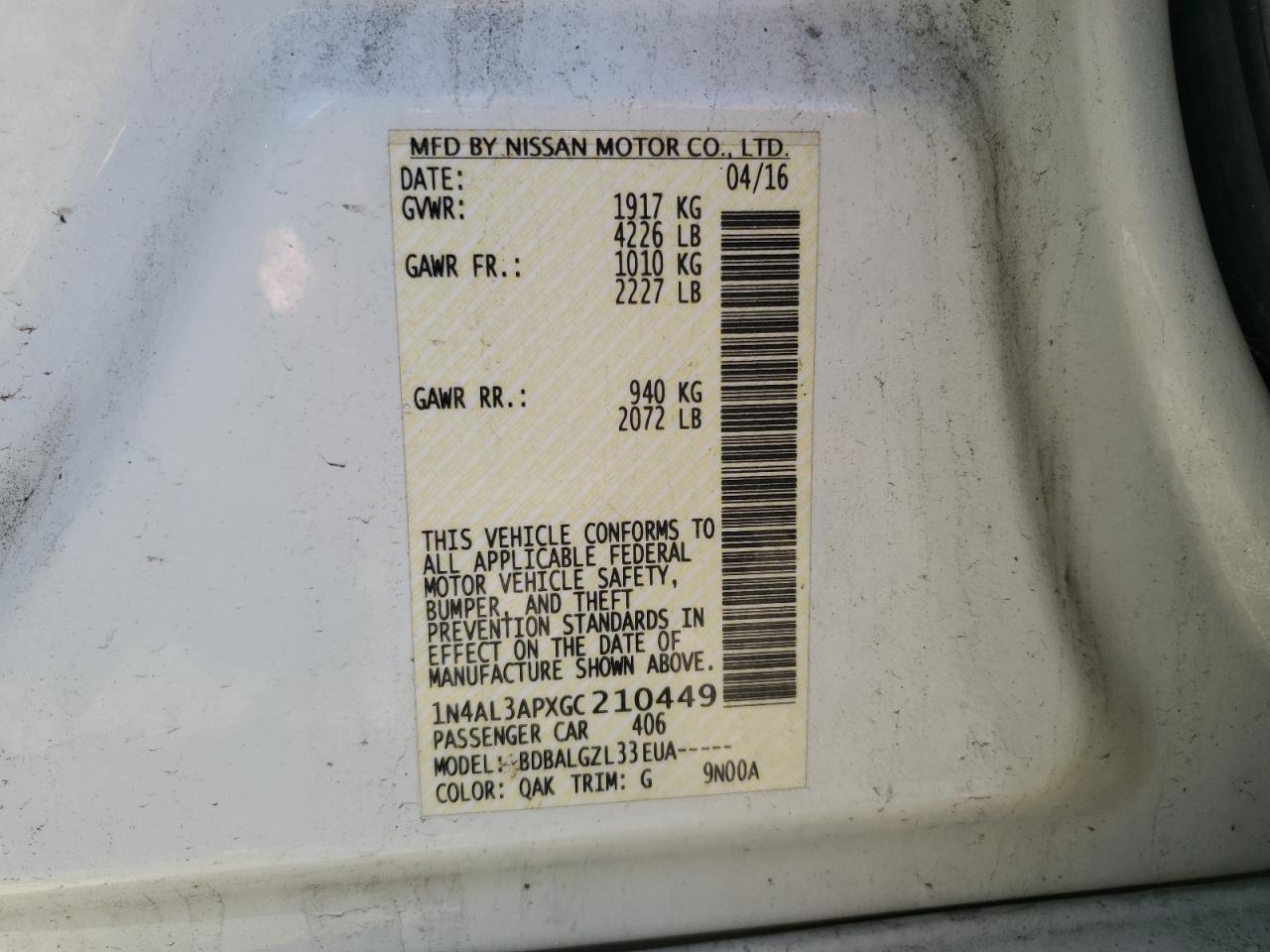 2016 NISSAN ALTIMA