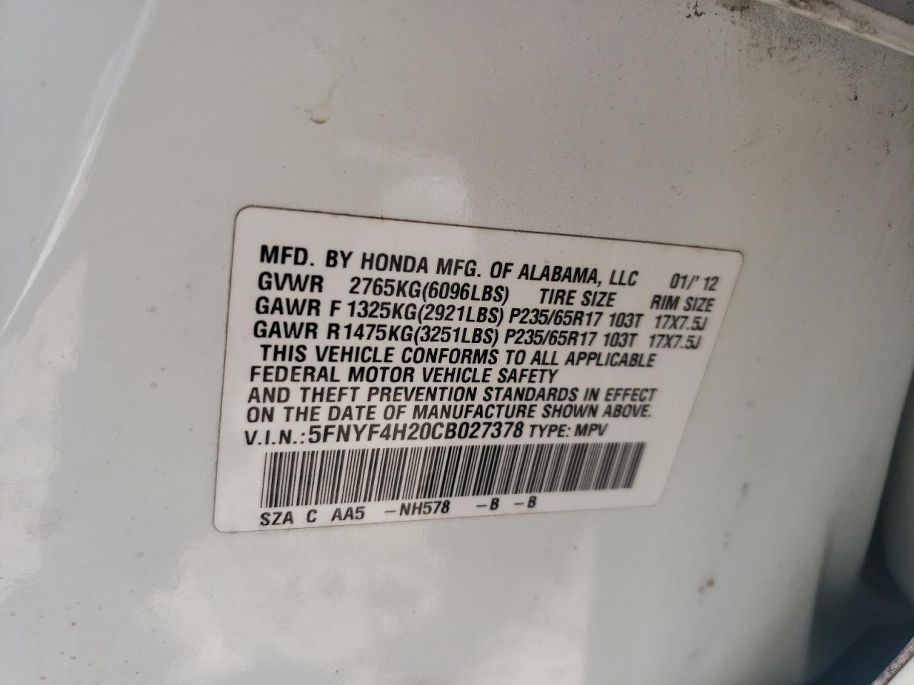 2012 HONDA PILOT