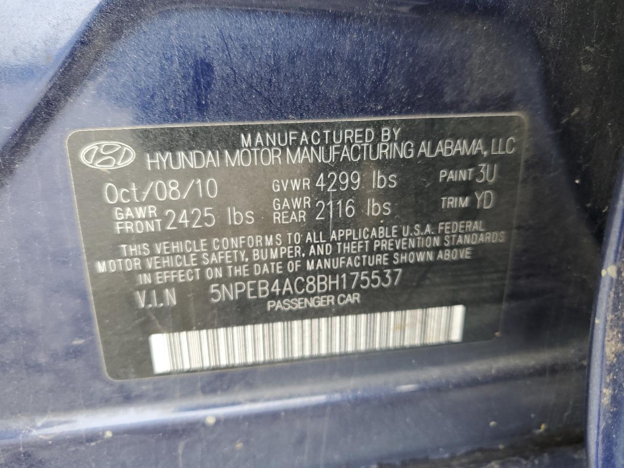 2011 HYUNDAI SONATA