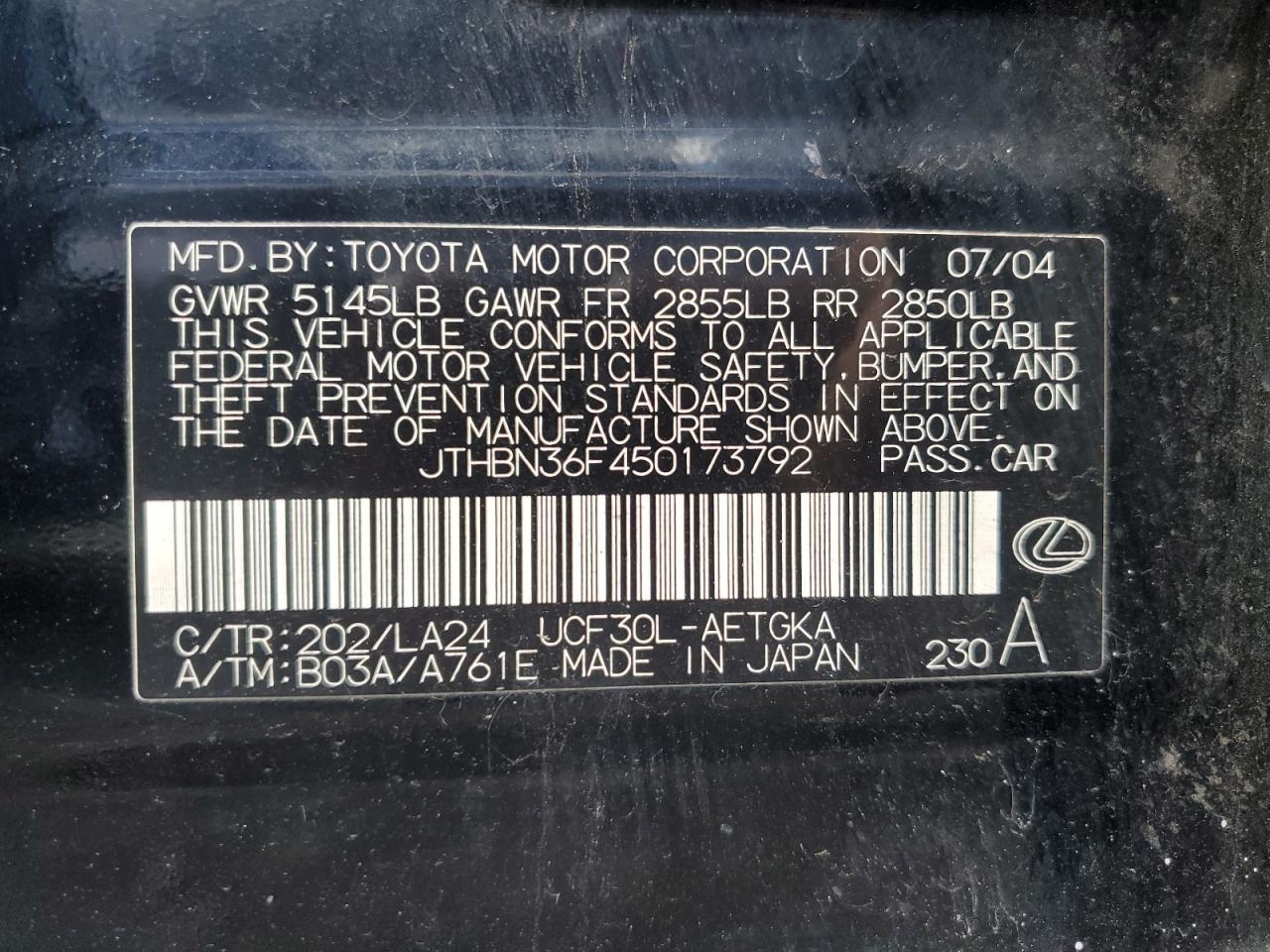 2005 LEXUS Ls 430