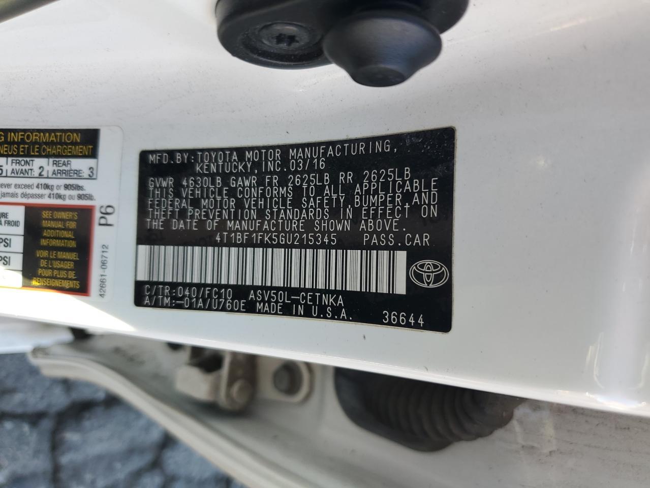 2016 TOYOTA CAMRY