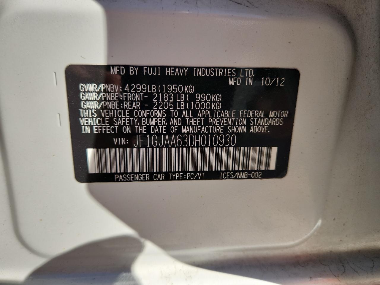 2013 SUBARU IMPREZA