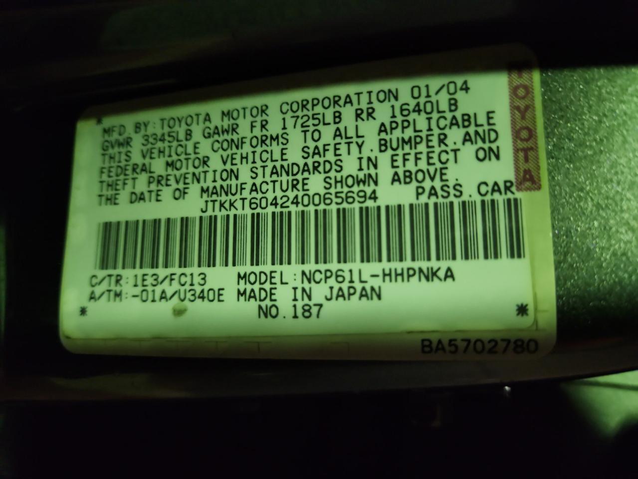 2004 TOYOTA SCION