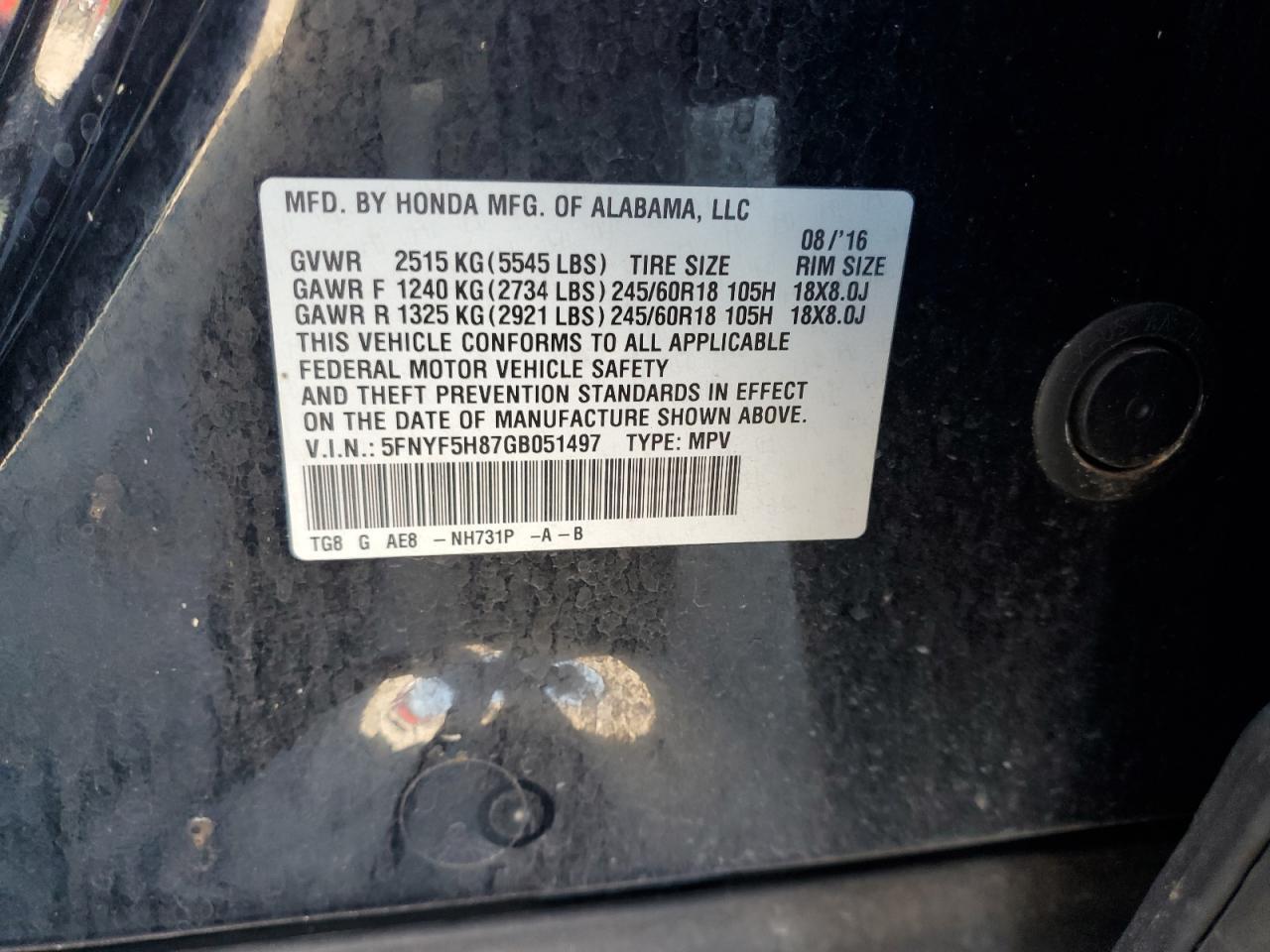 2016 HONDA PILOT