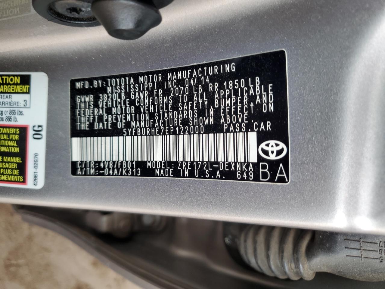 2014 TOYOTA COROLLA