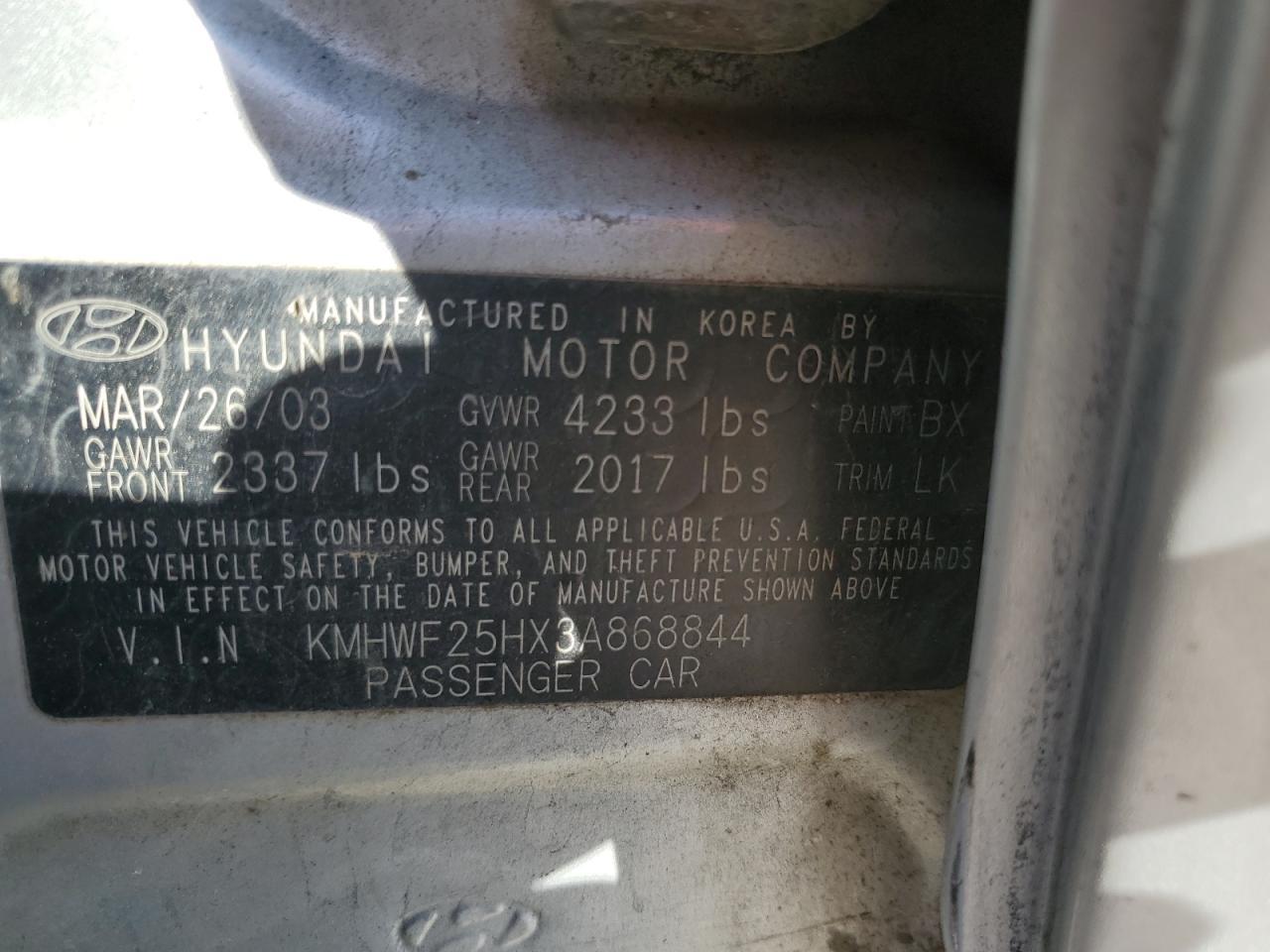 2003 HYUNDAI SONATA