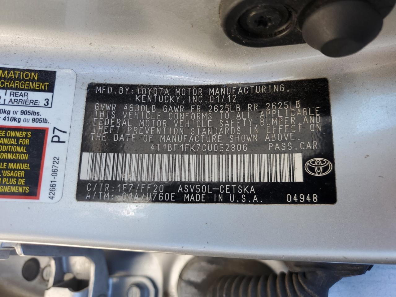 2012 TOYOTA CAMRY