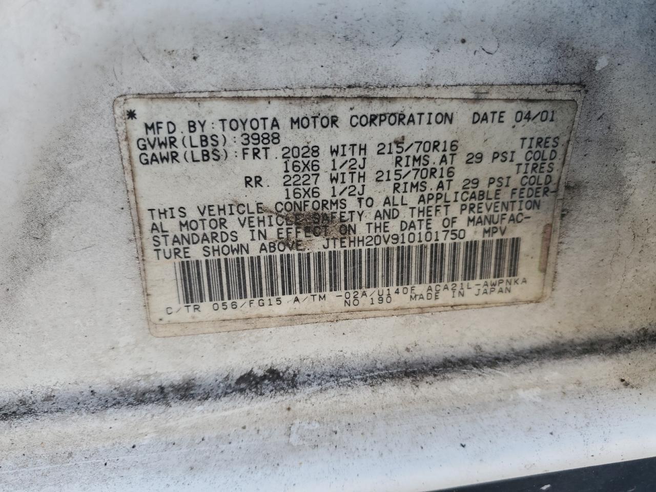 2001 TOYOTA RAV4