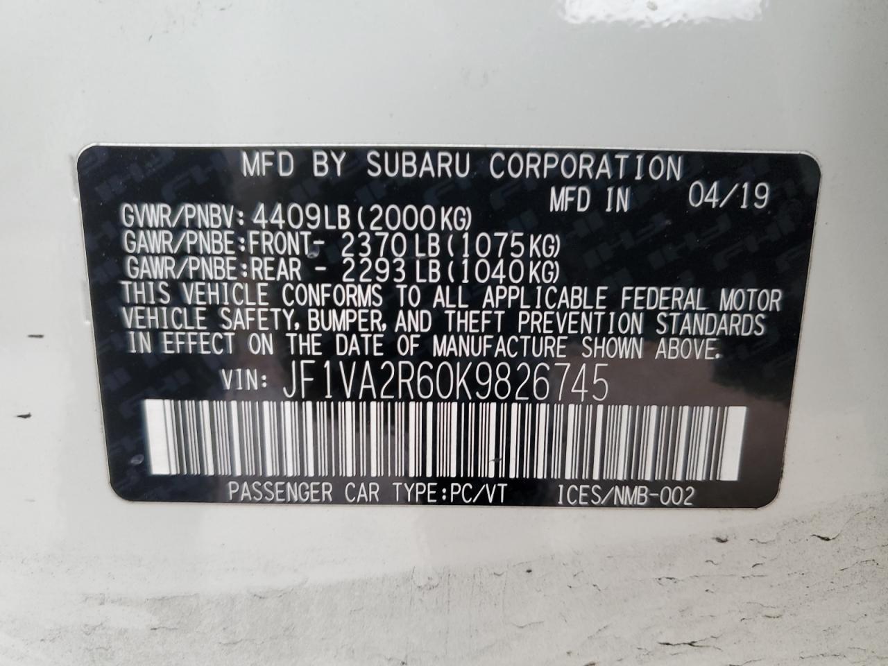 2019 SUBARU WRX