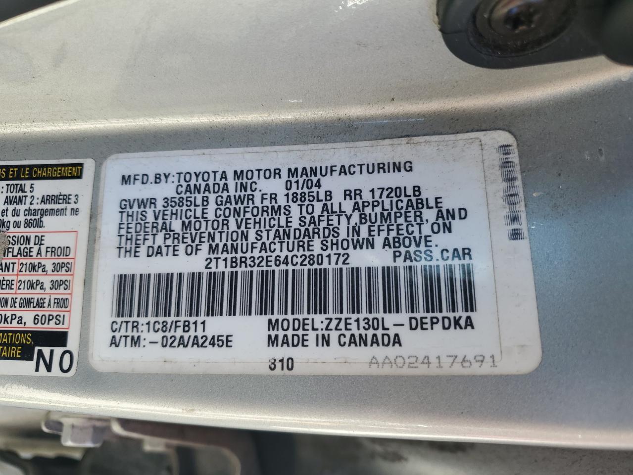 2004 TOYOTA COROLLA