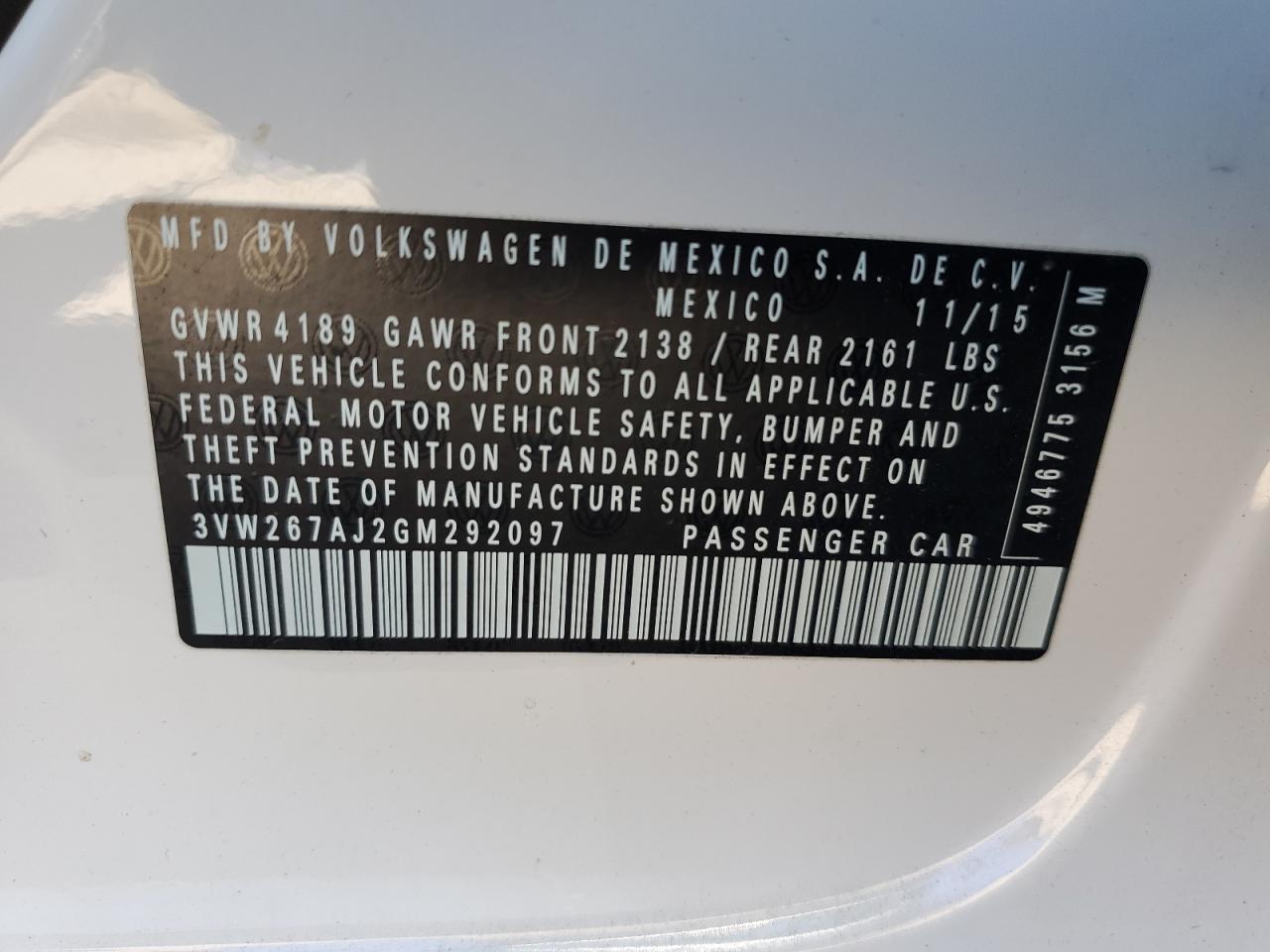 2016 VOLKSWAGEN JETTA