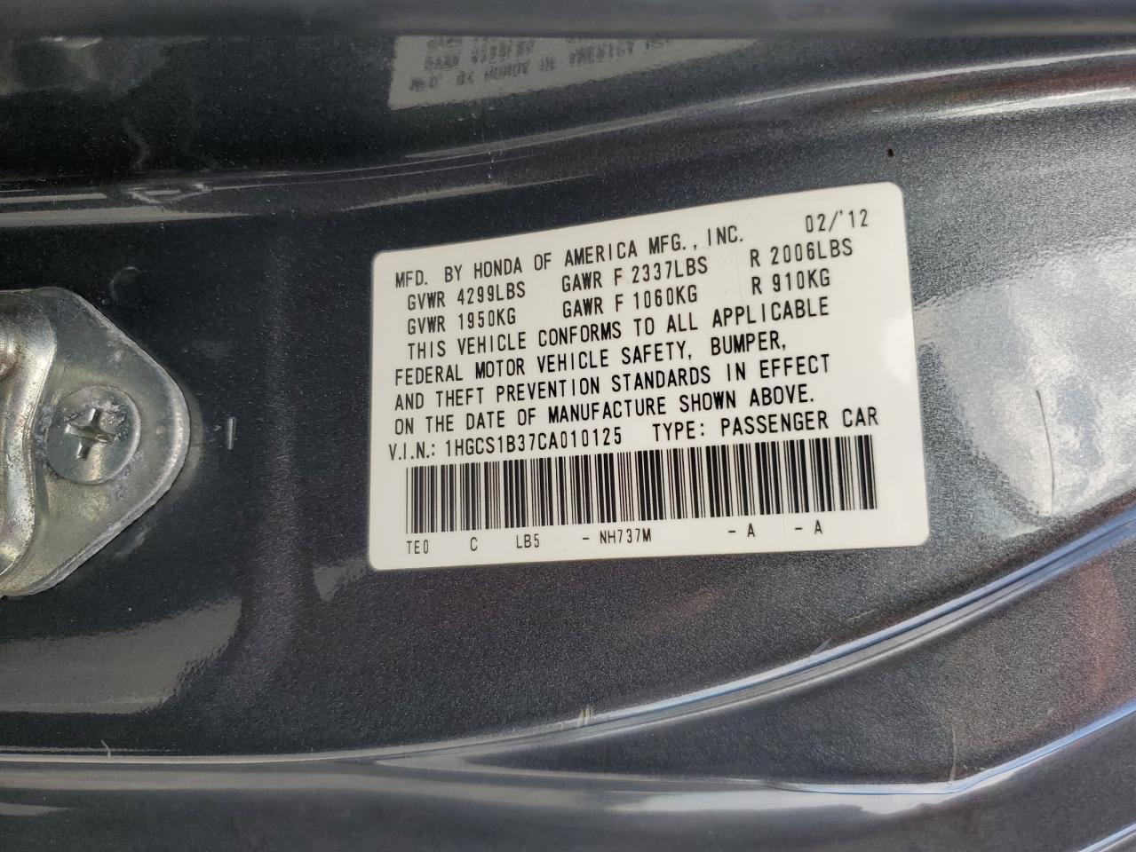 2012 HONDA ACCORD