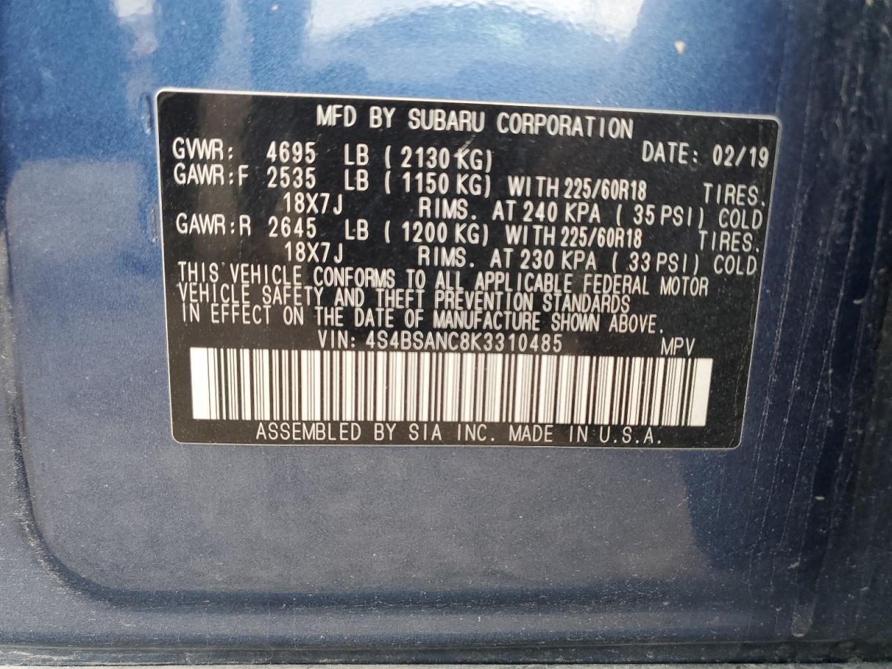 2019 SUBARU Outback