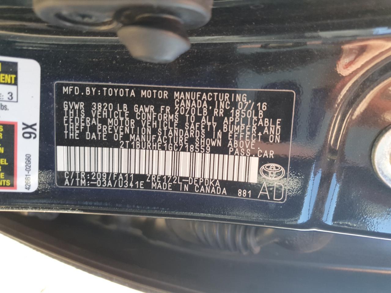 2016 TOYOTA COROLLA