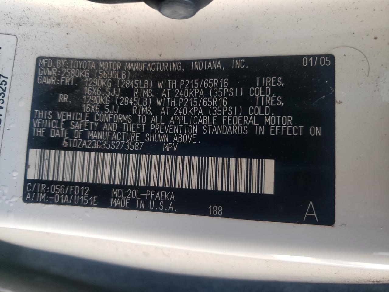 2005 TOYOTA SIENNA