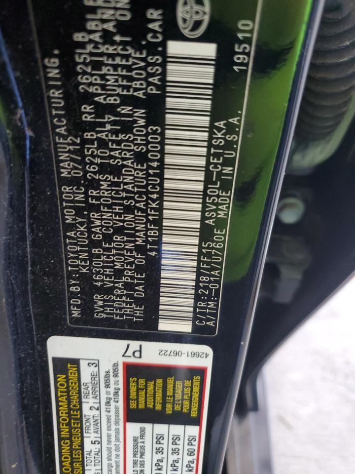2012 TOYOTA CAMRY