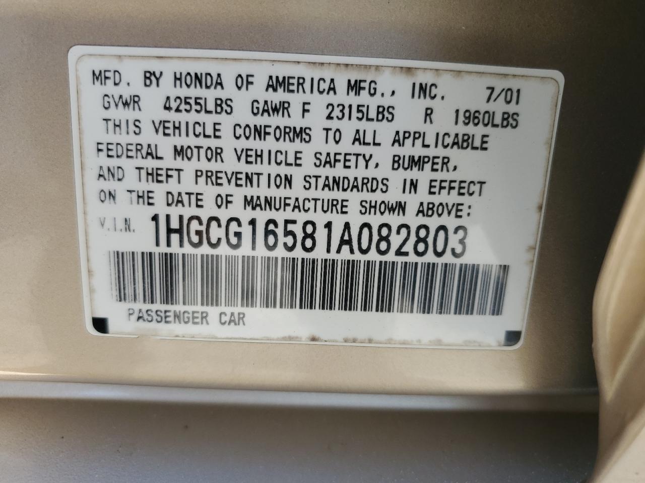 2001 HONDA ACCORD