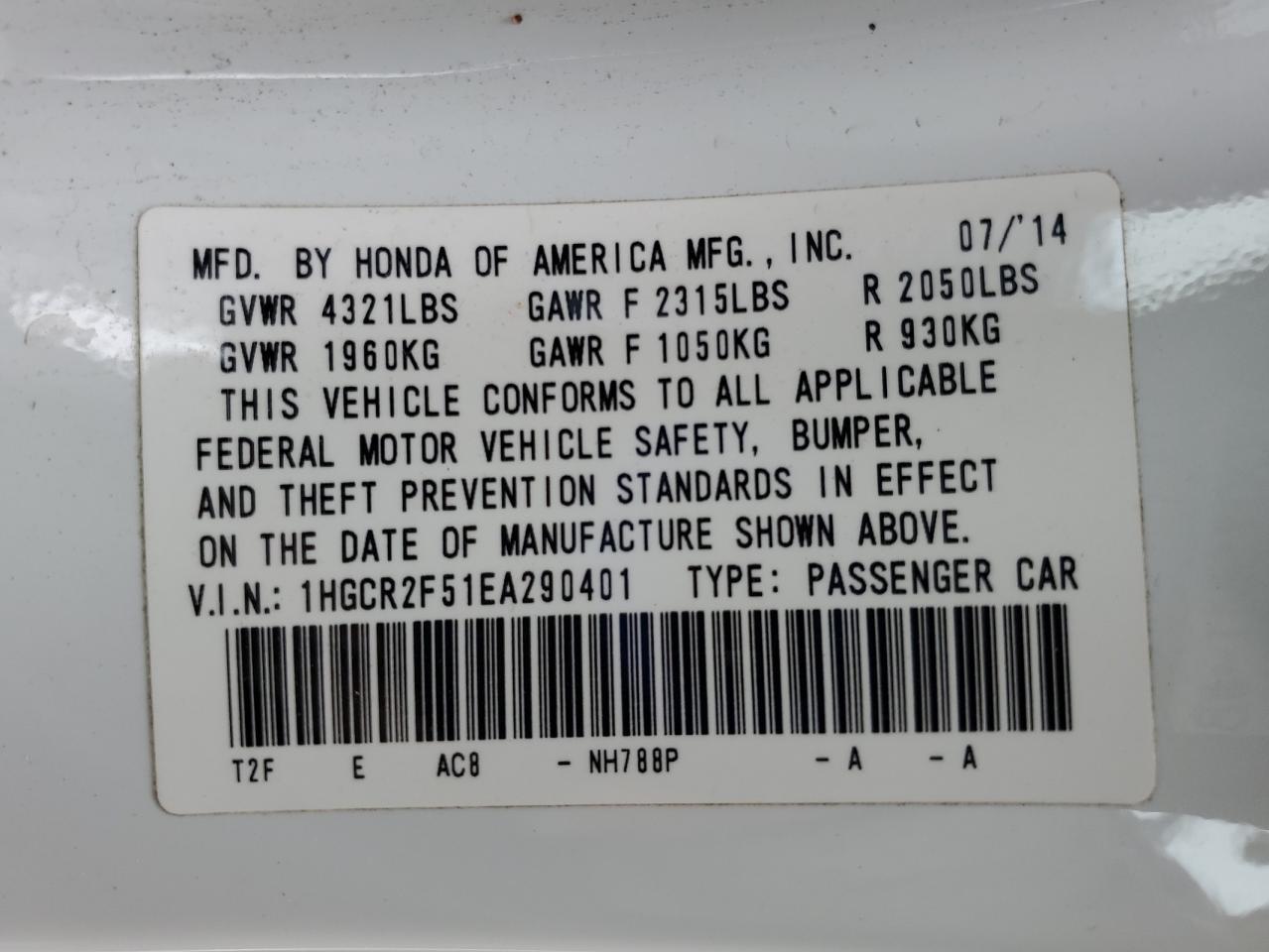 2014 HONDA ACCORD