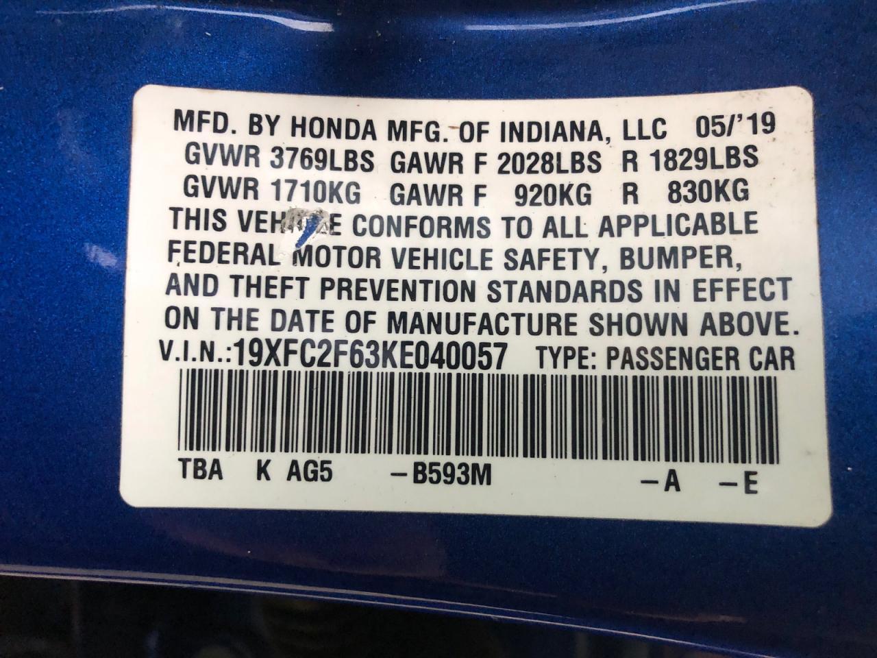 2019 HONDA CIVIC