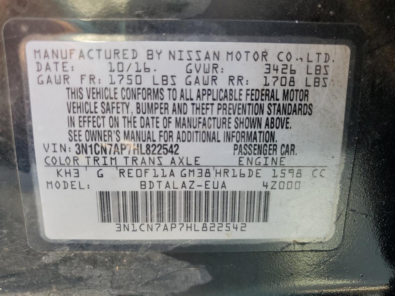 2017 NISSAN VERSA