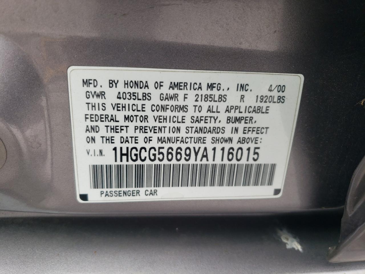 2000 HONDA ACCORD