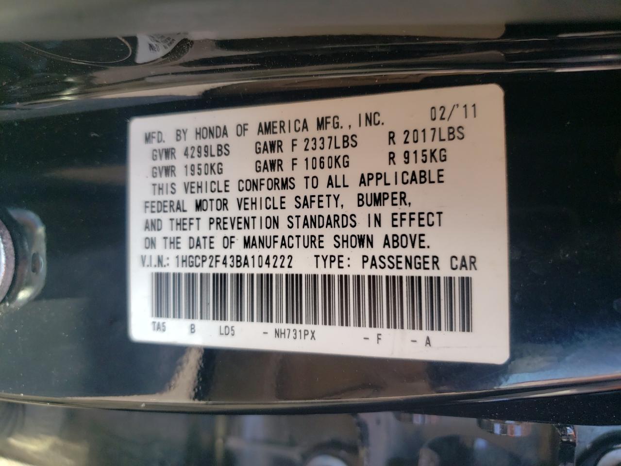 2011 HONDA ACCORD
