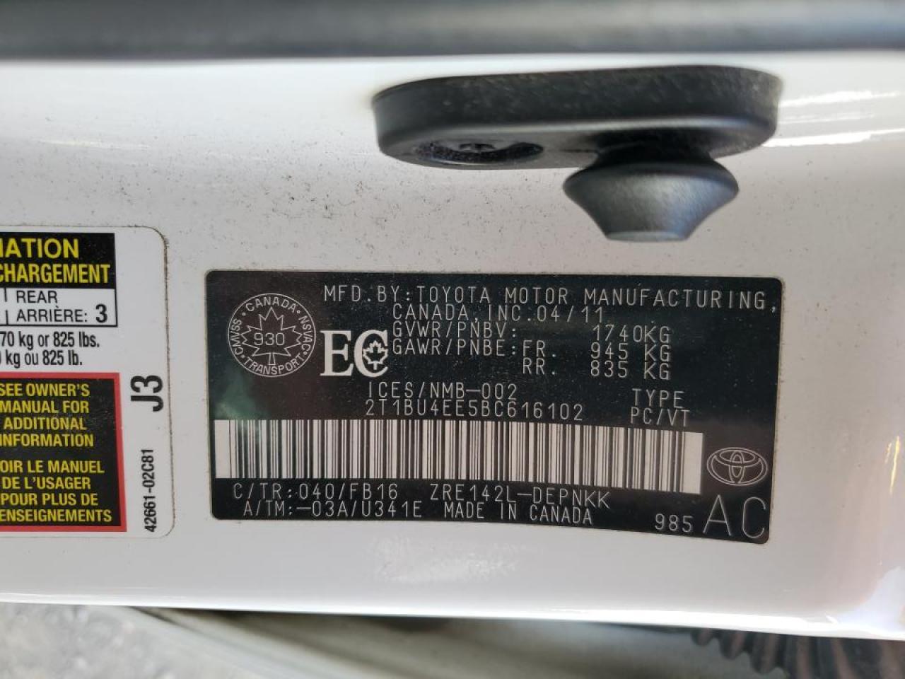 2011 TOYOTA COROLLA