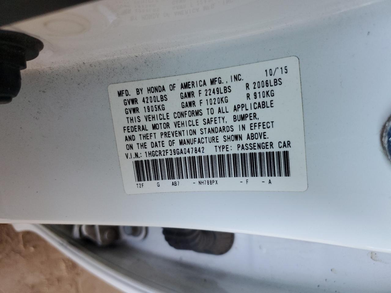 2016 HONDA ACCORD