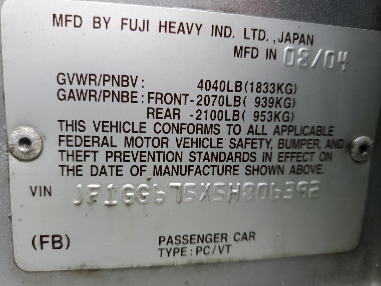 2005 SUBARU IMPREZA