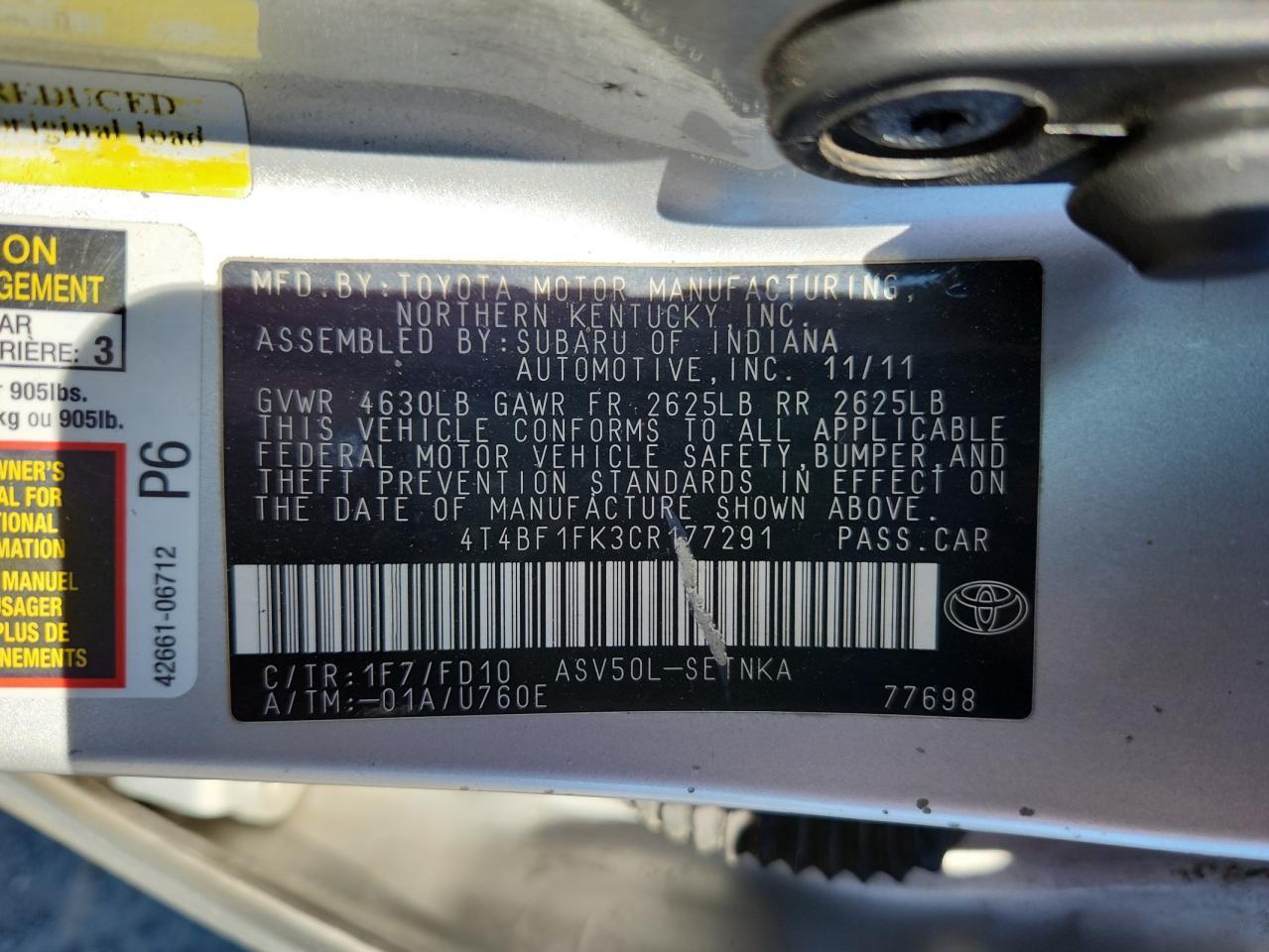 2012 TOYOTA CAMRY