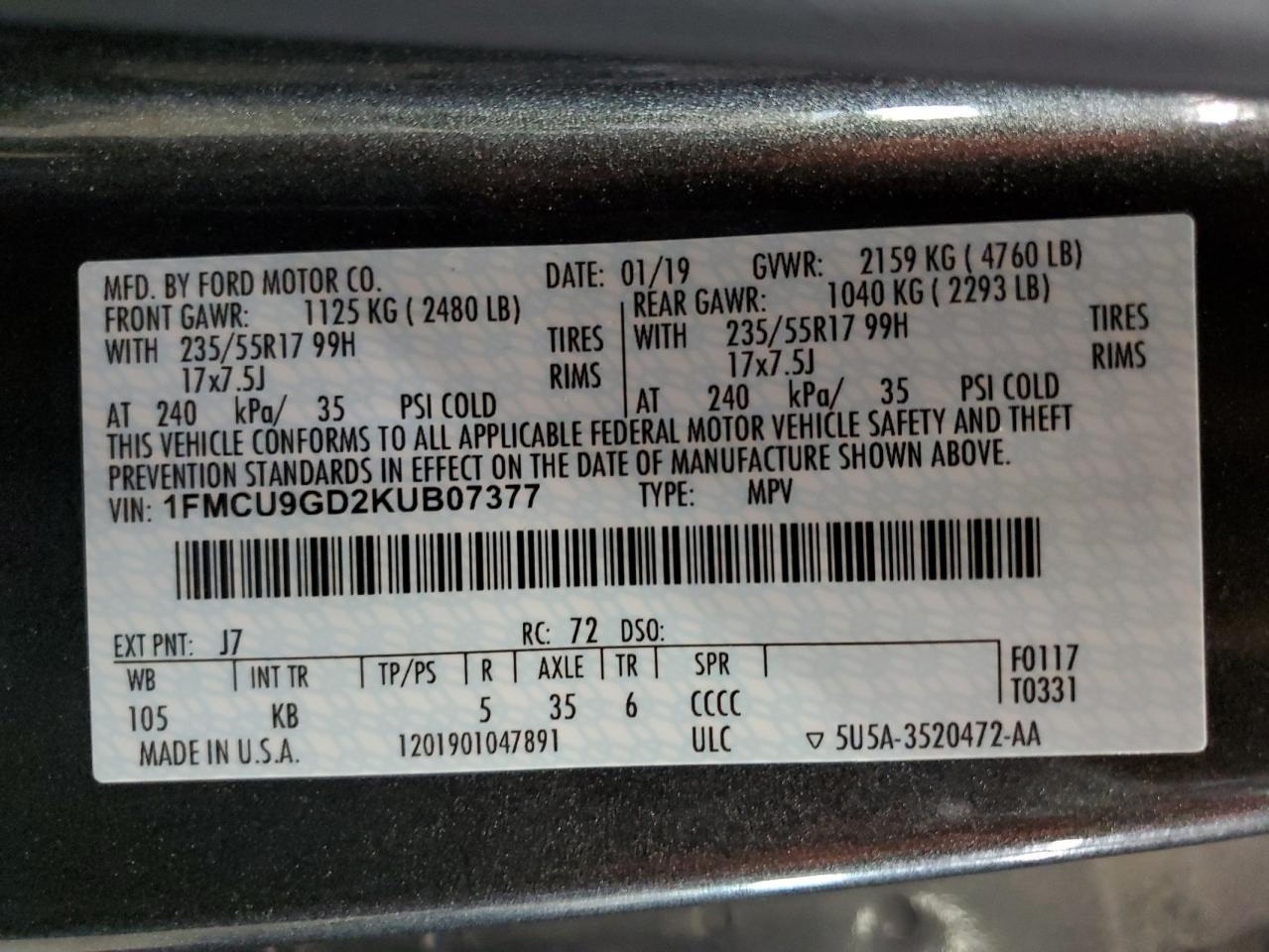 2019 FORD ESCAPE
