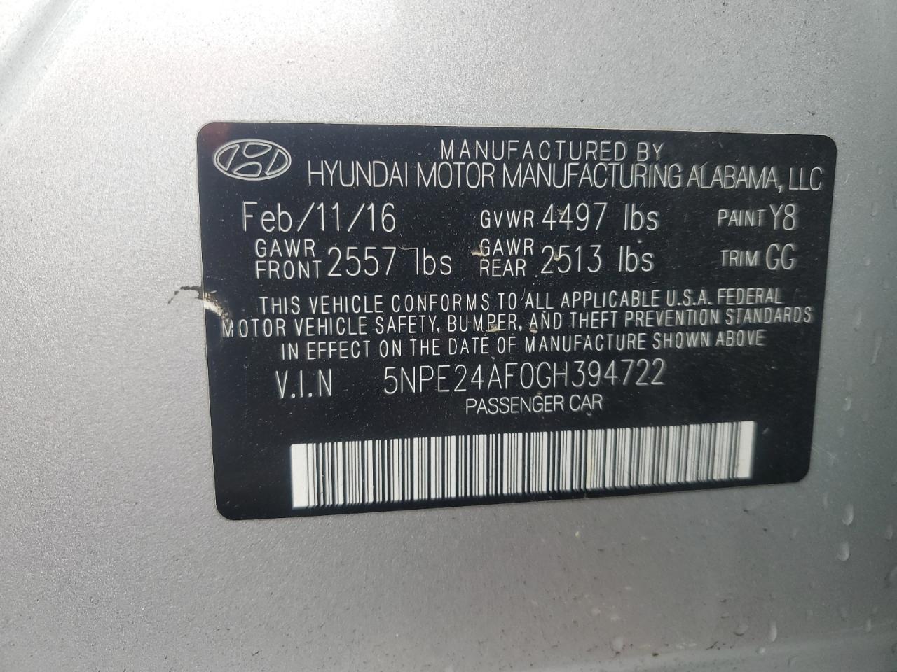 2016 HYUNDAI SONATA