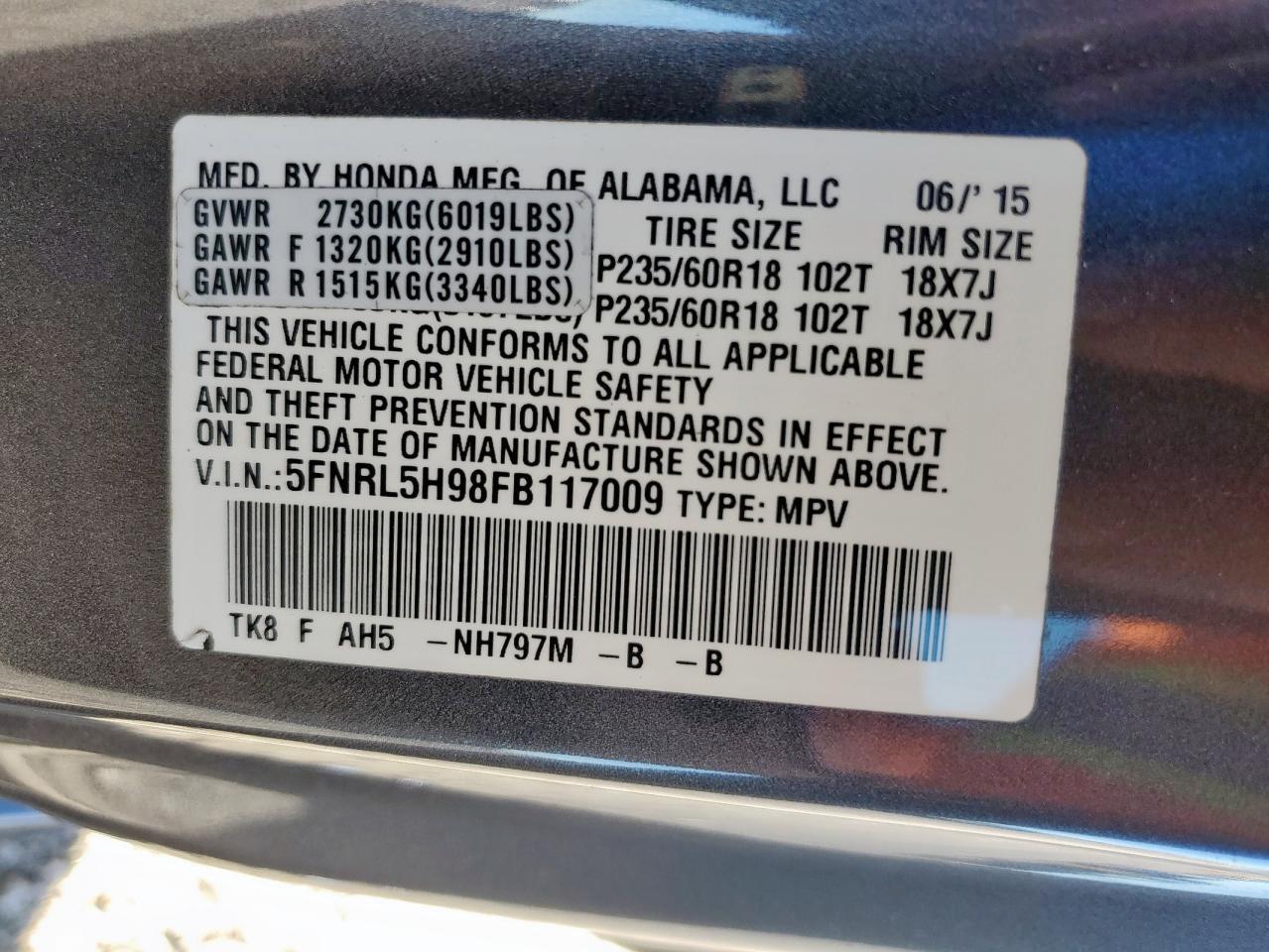 2015 HONDA ODYSSEY
