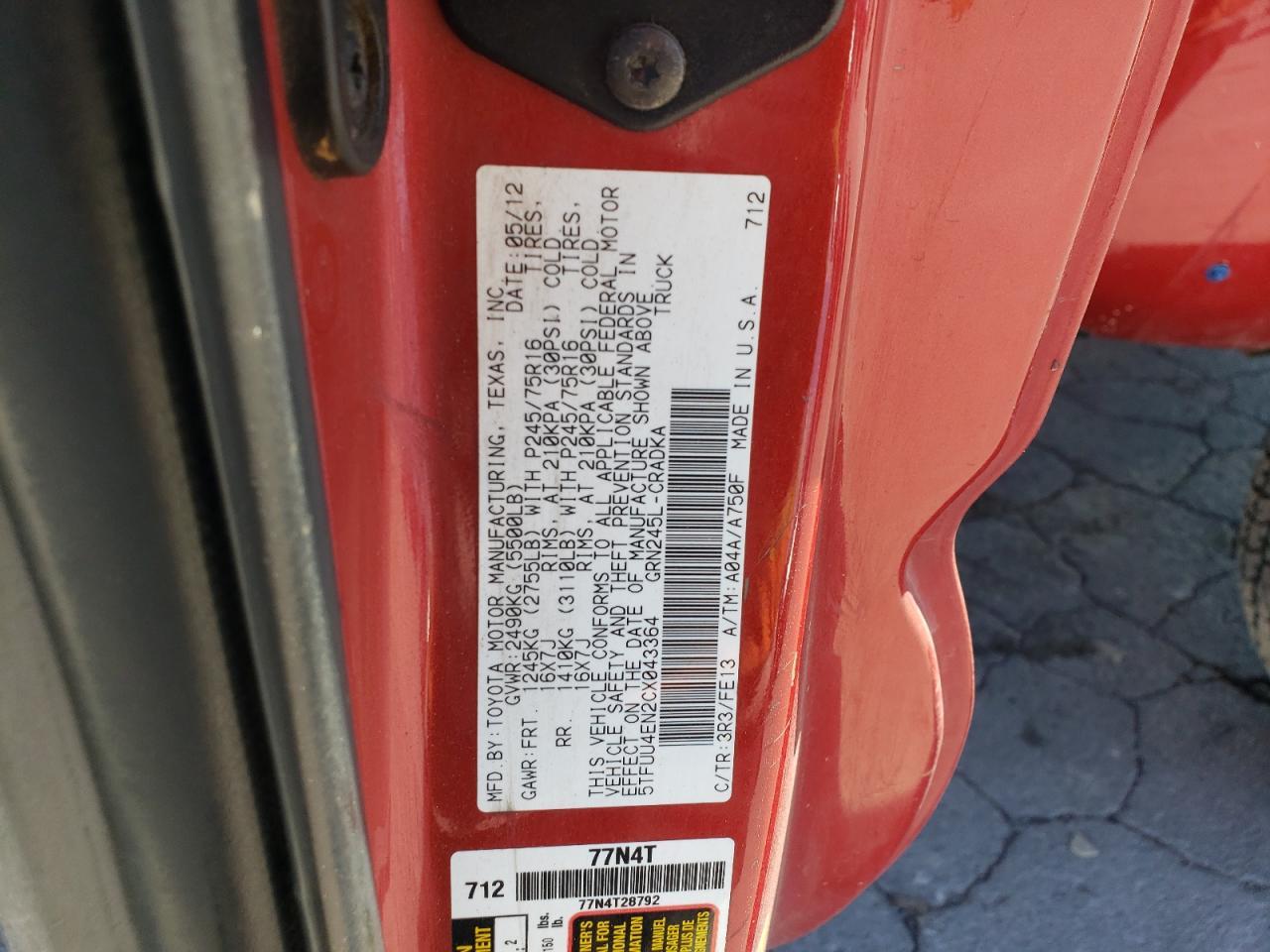 2012 TOYOTA TACOMA