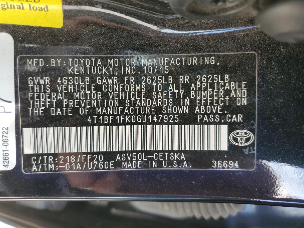 2016 TOYOTA CAMRY