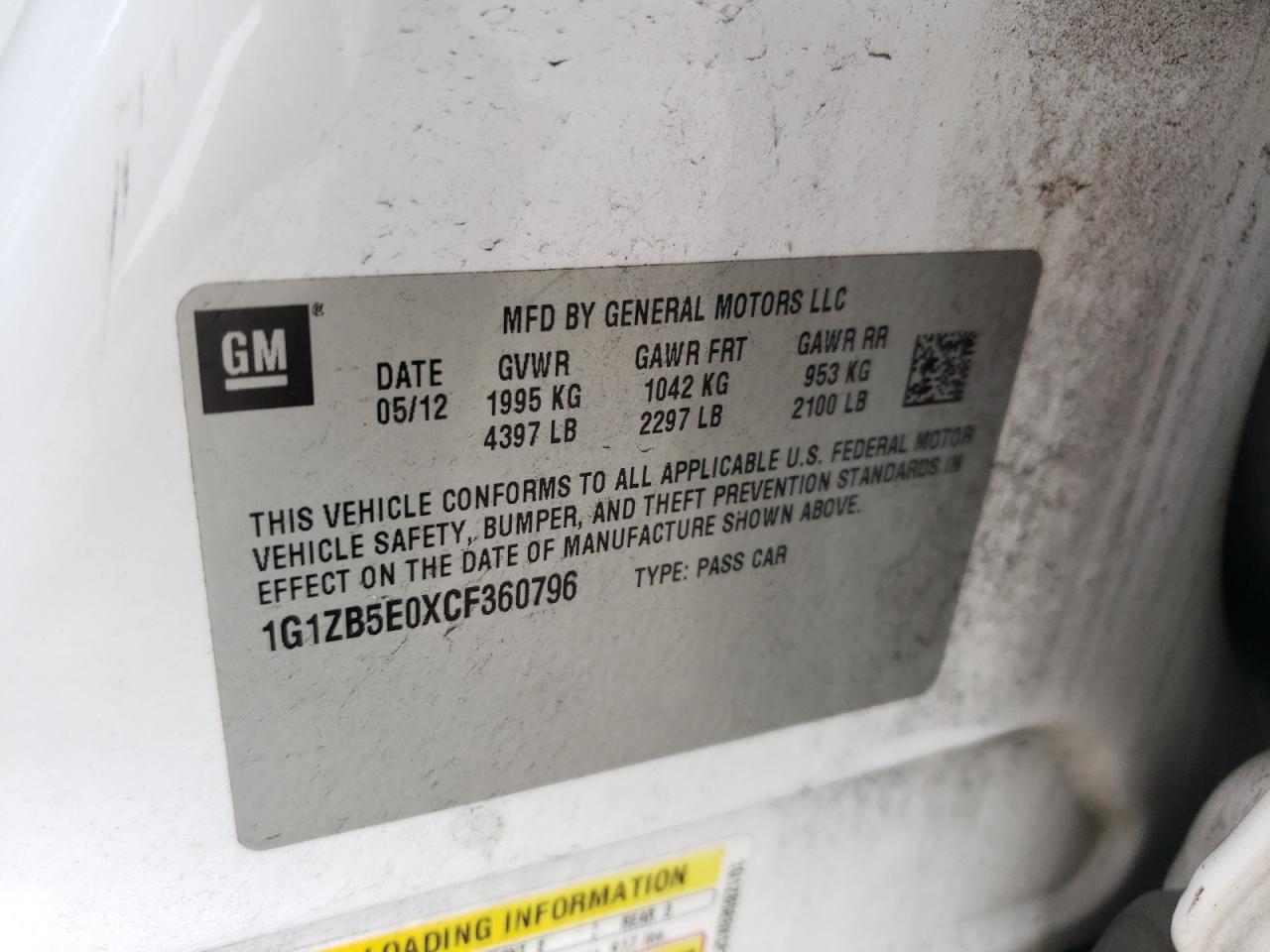2012 CHEVROLET MALIBU