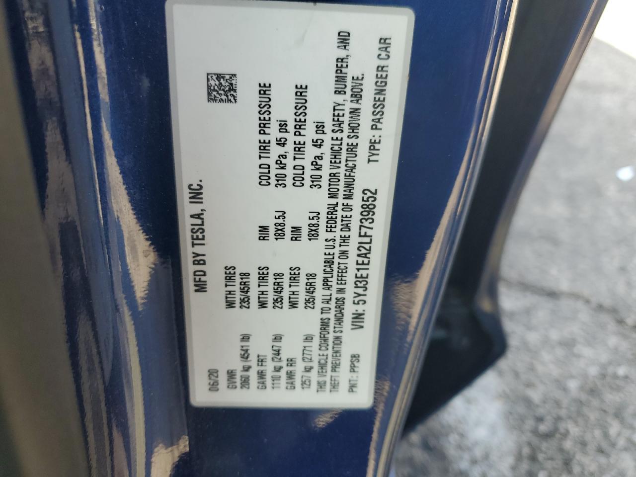 2020 TESLA MODEL 3
