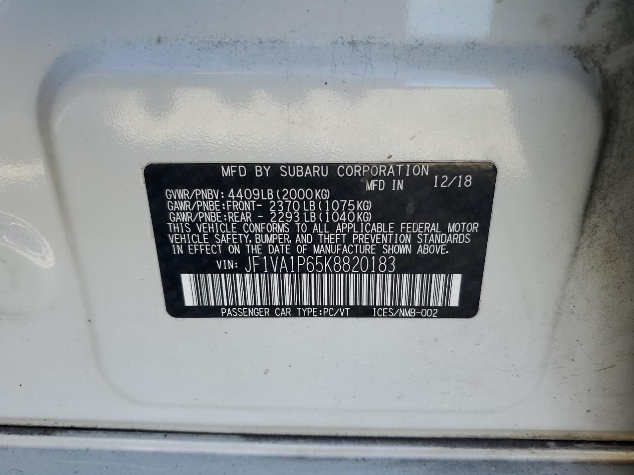 2019 SUBARU WRX