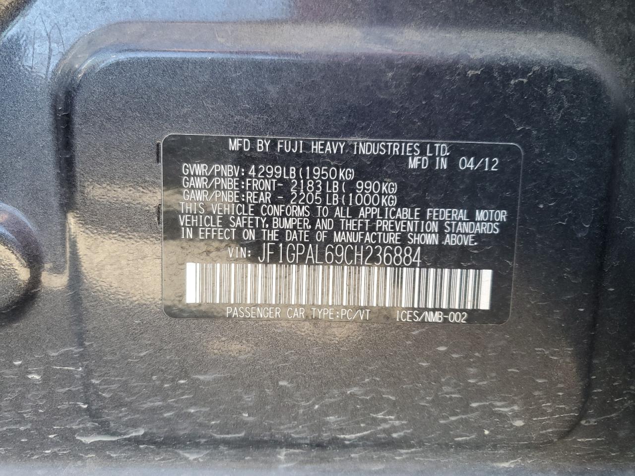 2012 SUBARU IMPREZA