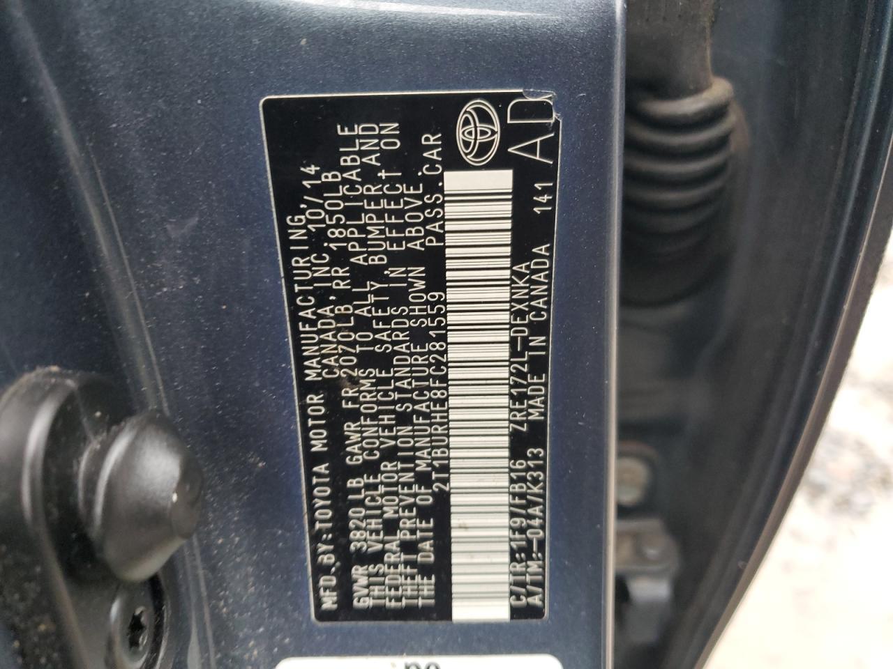 2015 TOYOTA COROLLA