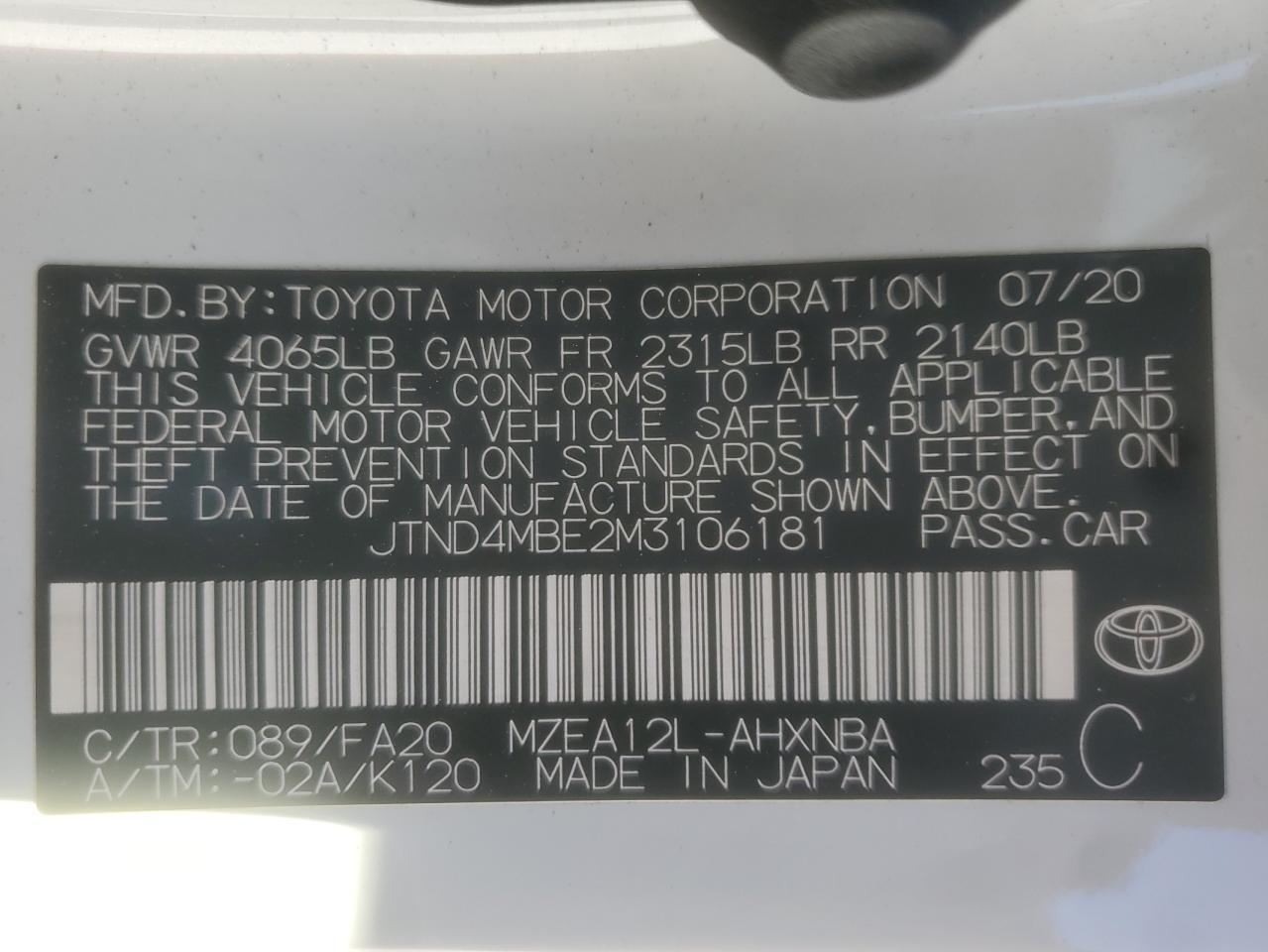 2021 TOYOTA COROLLA