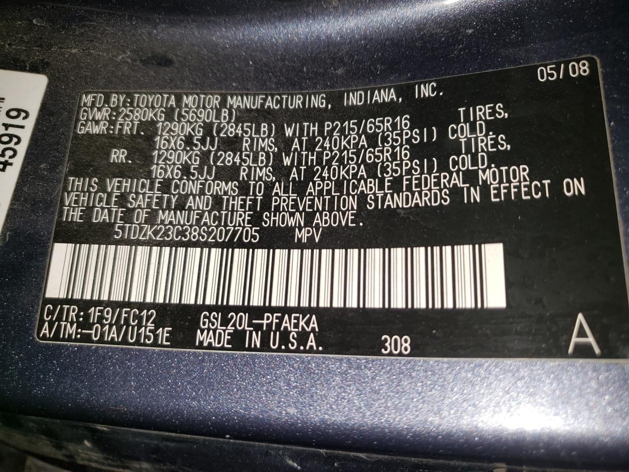 2008 TOYOTA SIENNA