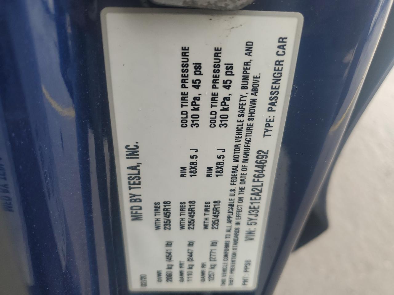 2020 TESLA MODEL 3