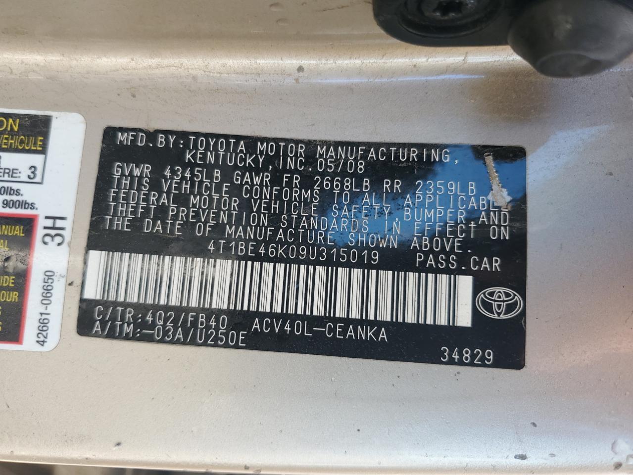 2009 TOYOTA CAMRY